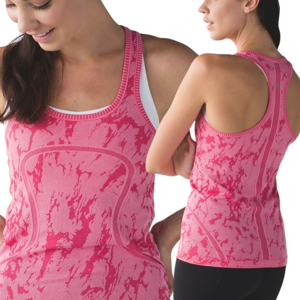 Lululemon Swiftly Tech Racerback Tank Top Heathered Bon Bon Pink Camo‎ 6 Sporty